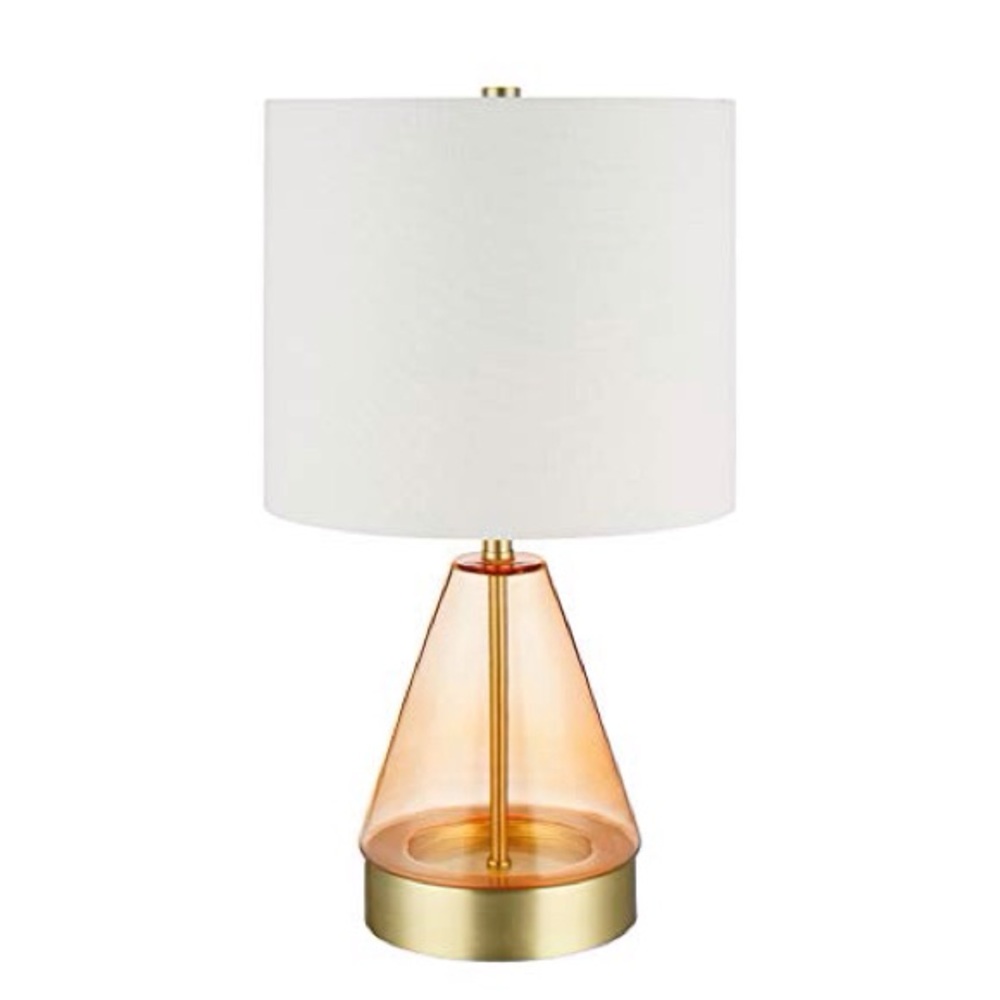 Rivet Smokey Glass and Brass Table Lamp, Modern, with Bulb, around 16.63"H - 18H